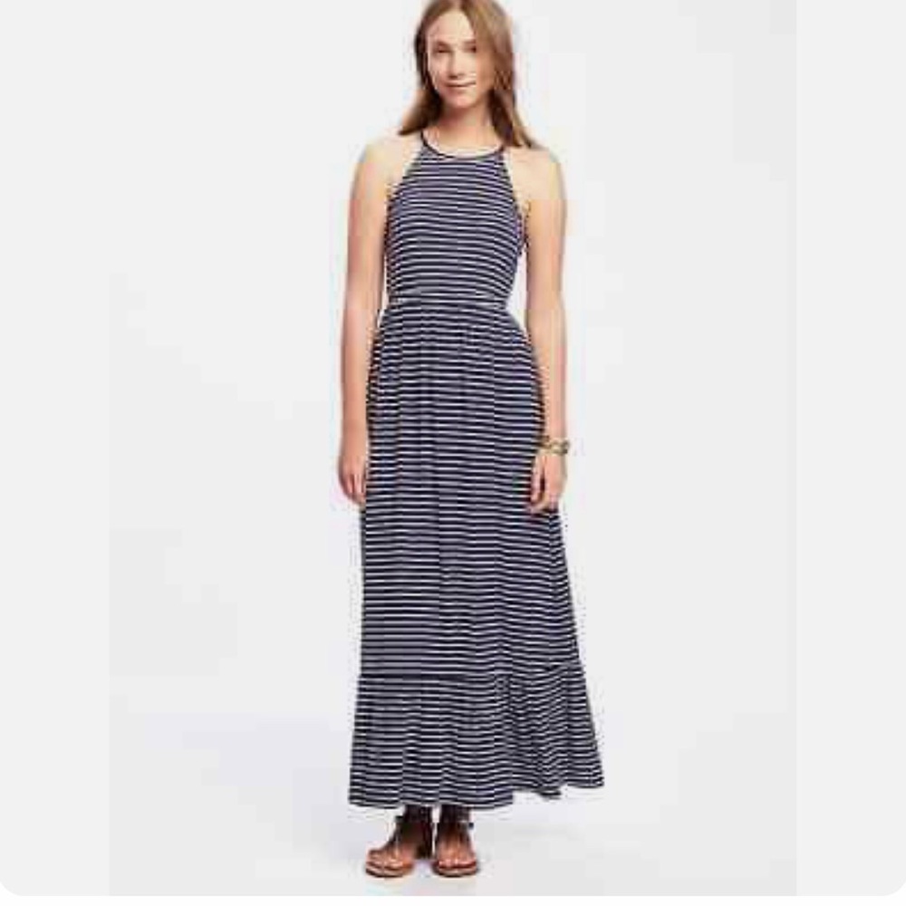 Old Navy Knit Tiered Navy Stripe Maxi Dress